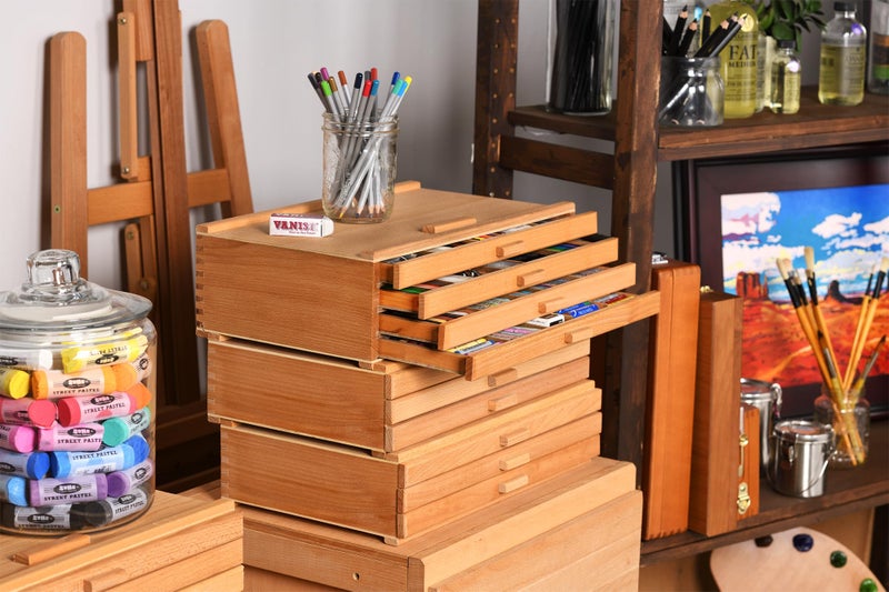 Creative Mark Cezanne Creative Mark Pastel Storage Box, 4-Drawer Wooden Art & Craft Supplies Organizer, Birch Wood, Brown - Image 5